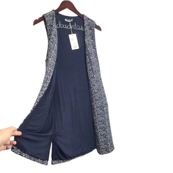 Tart Textured Wooven Navy Blue/ White Vest Size Small Cotton Blend - Picture 2 of 9